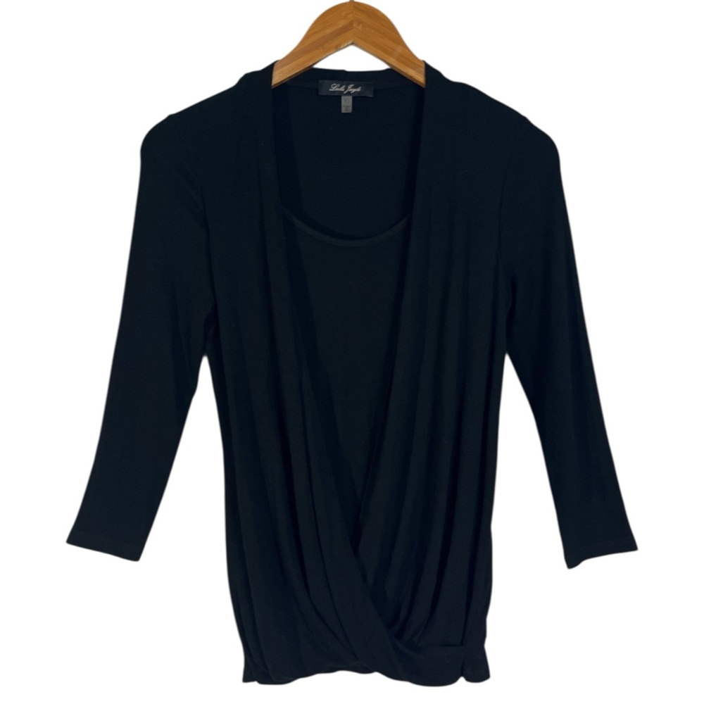 Laila Jayde 3/4 Sleeve Surplice 2-Fer Ribbed Top Size XS Made in USA - Picture 4 of 6